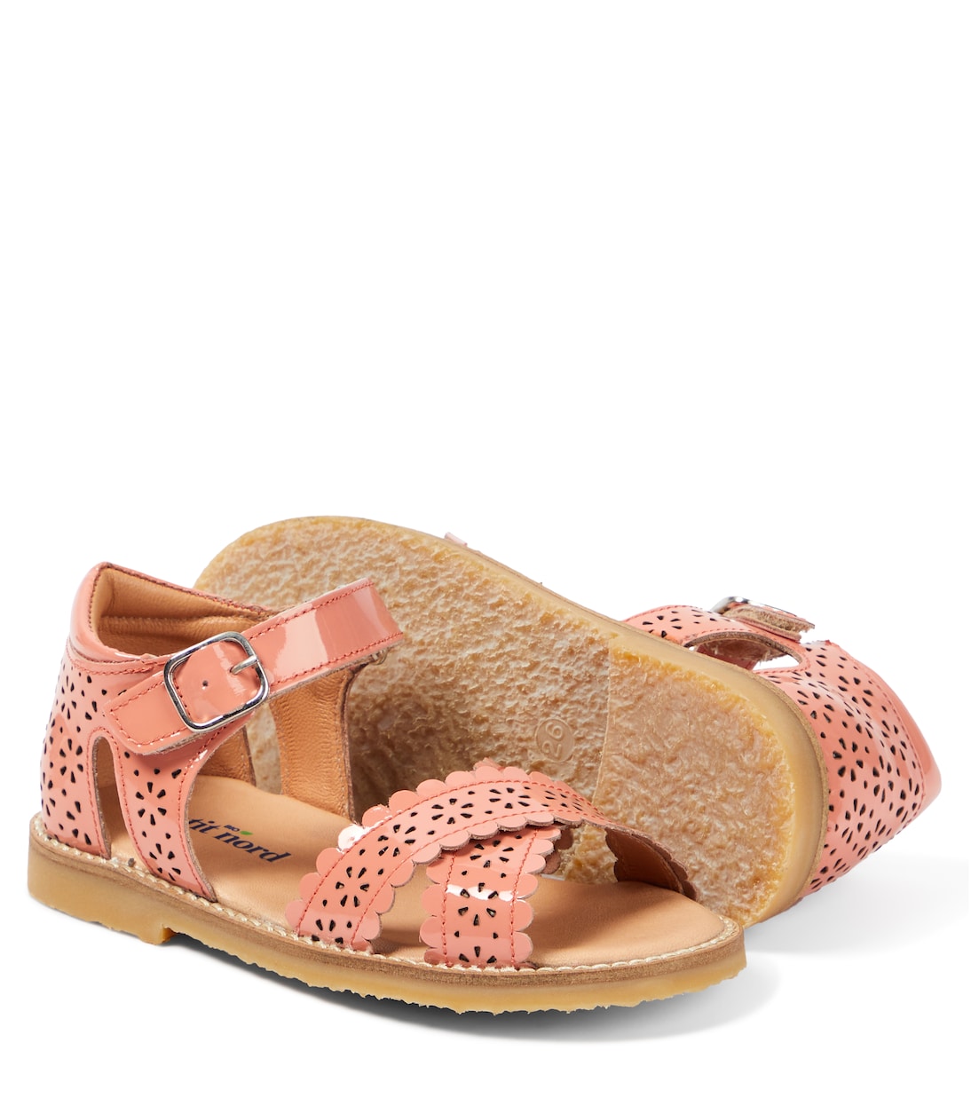 Crossover Scallop Flower patent leather sandals | Petit Nord