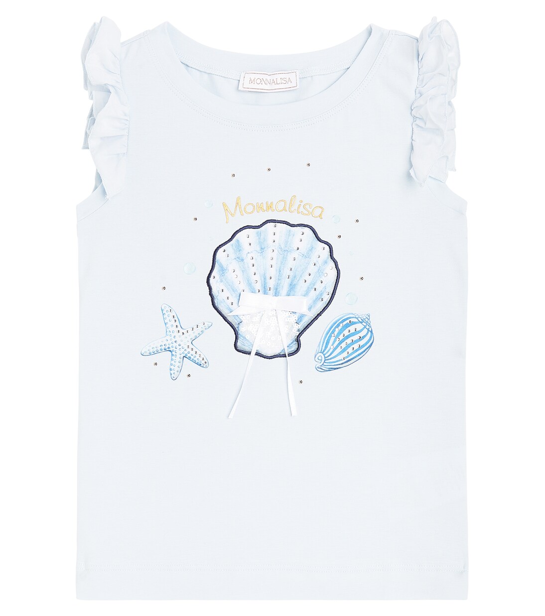 Printed ruffled cotton jersey top | Monnalisa