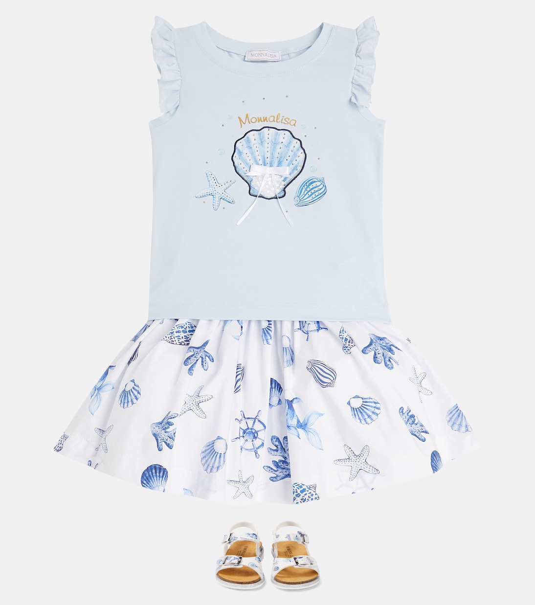 Printed ruffled cotton jersey top | Monnalisa