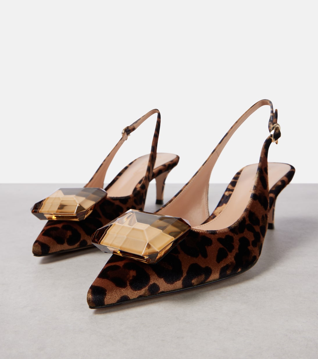 Jaipur 55 leopard-print velvet slingback pumps | Gianvito Rossi