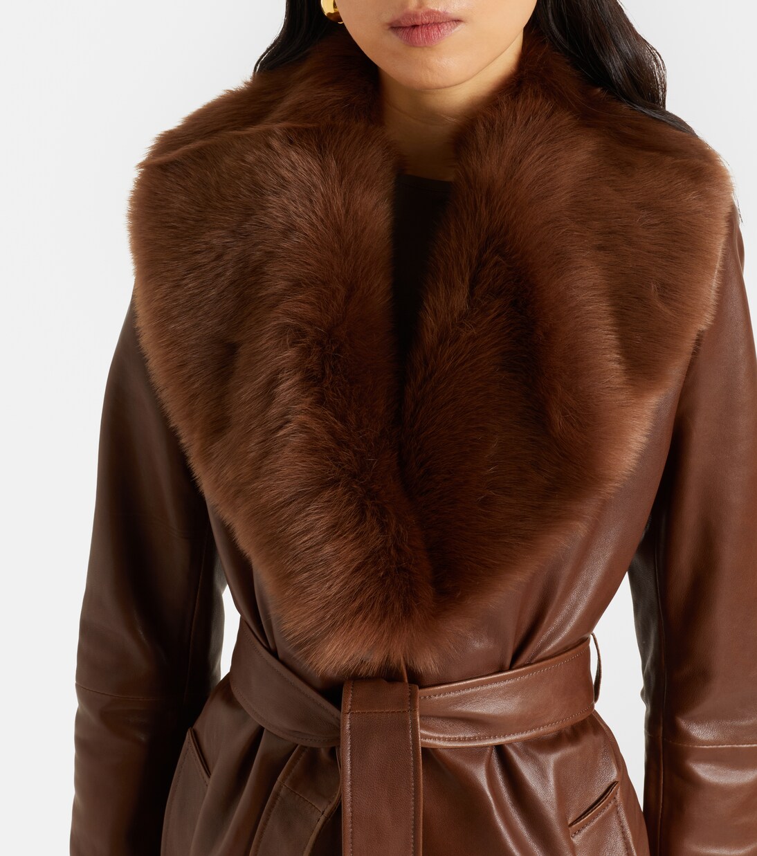Dakota shearling-trimmed leather coat | Nour Hammour