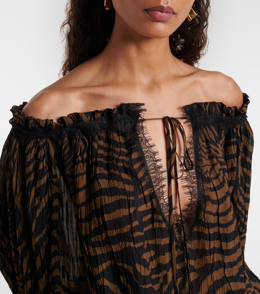 Lace-trimmed zebra-print chiffon top | Blumarine