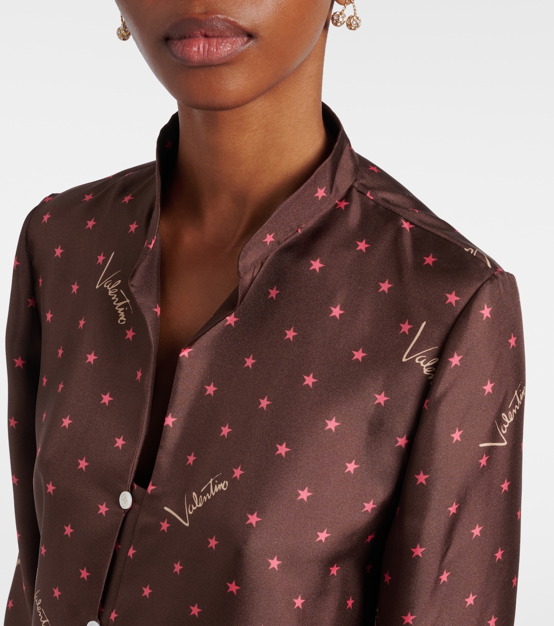 Camicia pigiama in twill di seta con stampa | Valentino
