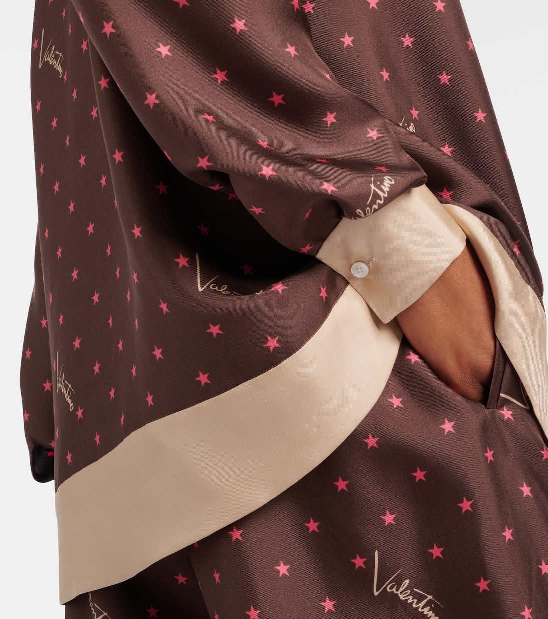 Camicia pigiama in twill di seta con stampa | Valentino
