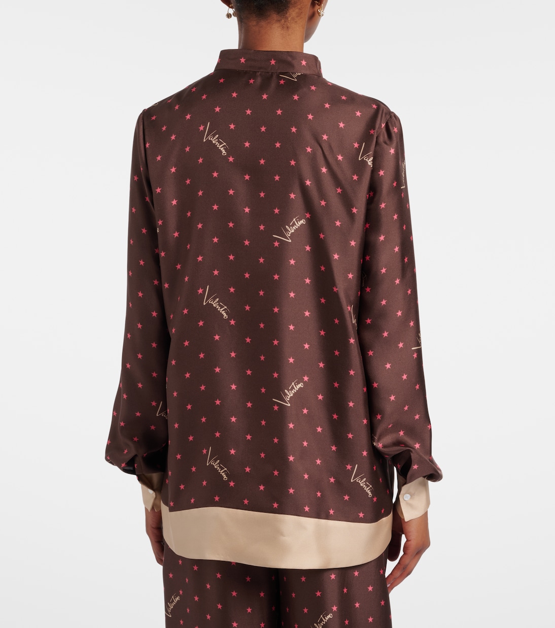 Camicia pigiama in twill di seta con stampa | Valentino