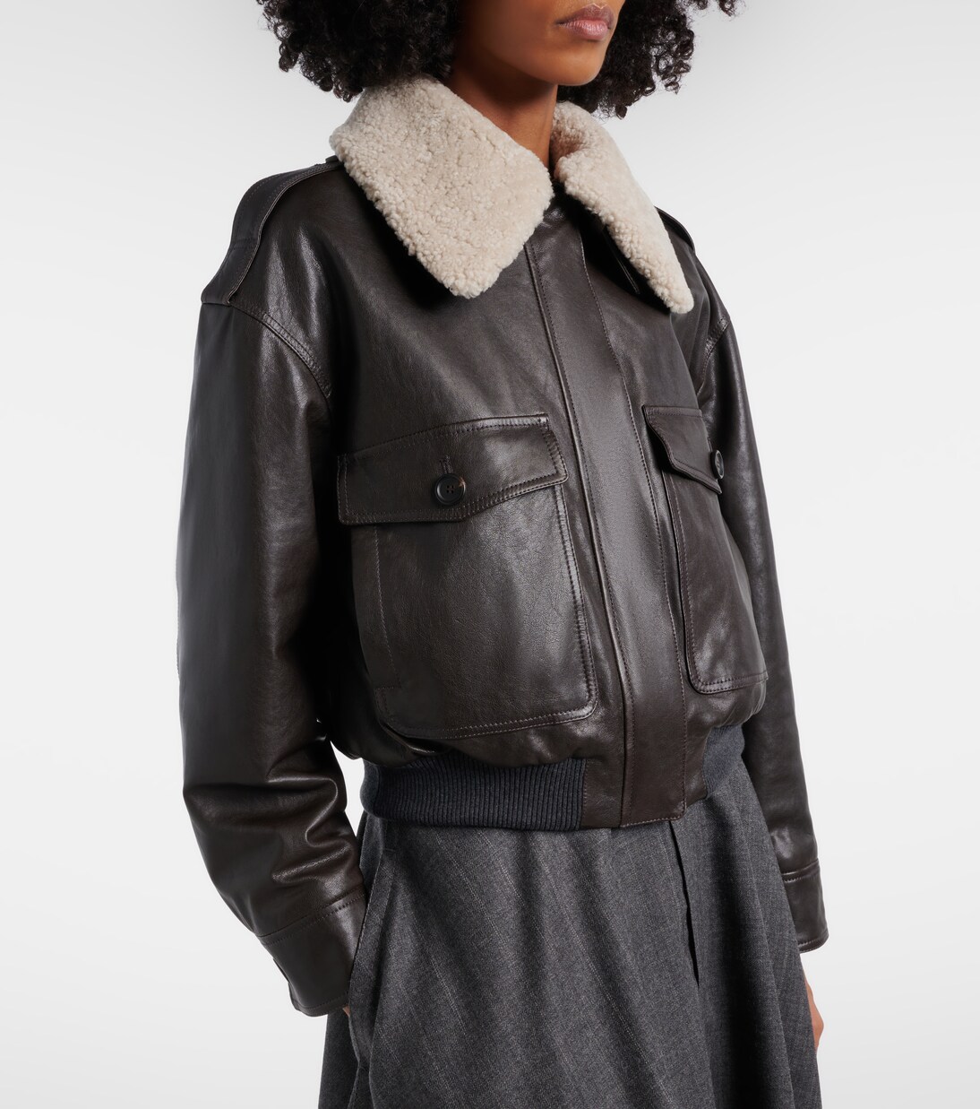Shearling-trimmed leather bomber jacket | Brunello Cucinelli