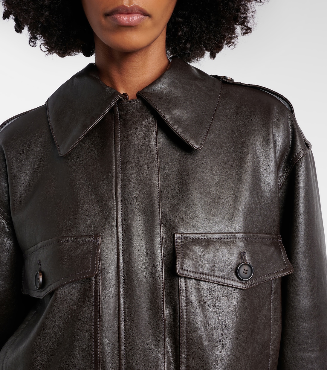 Shearling-trimmed leather bomber jacket | Brunello Cucinelli