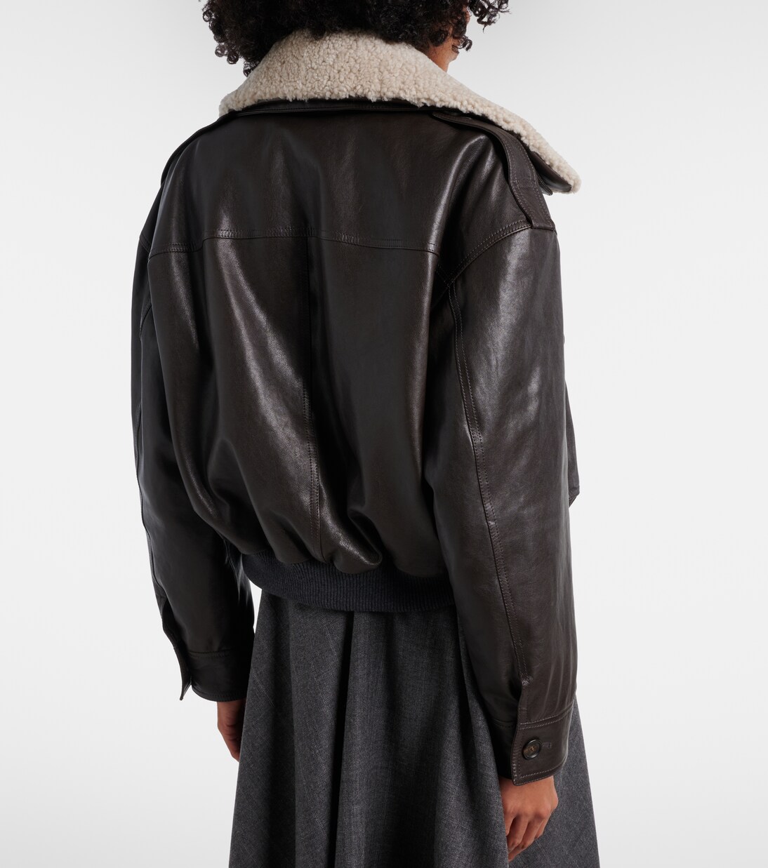 Shearling-trimmed leather bomber jacket | Brunello Cucinelli