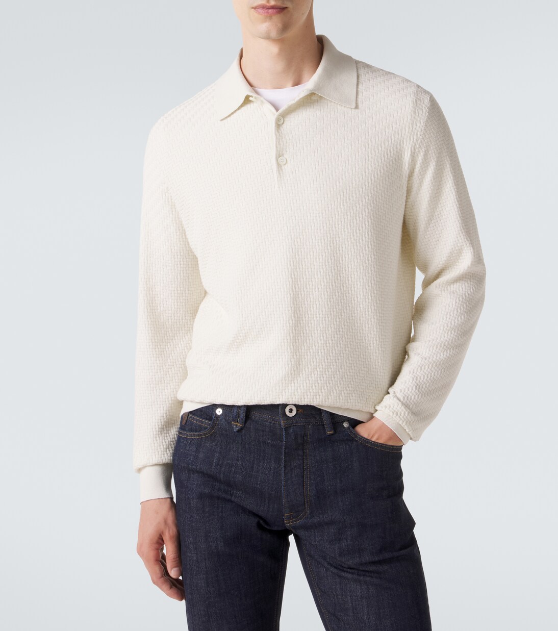 Cotton, silk, and cashmere polo sweater | Brioni