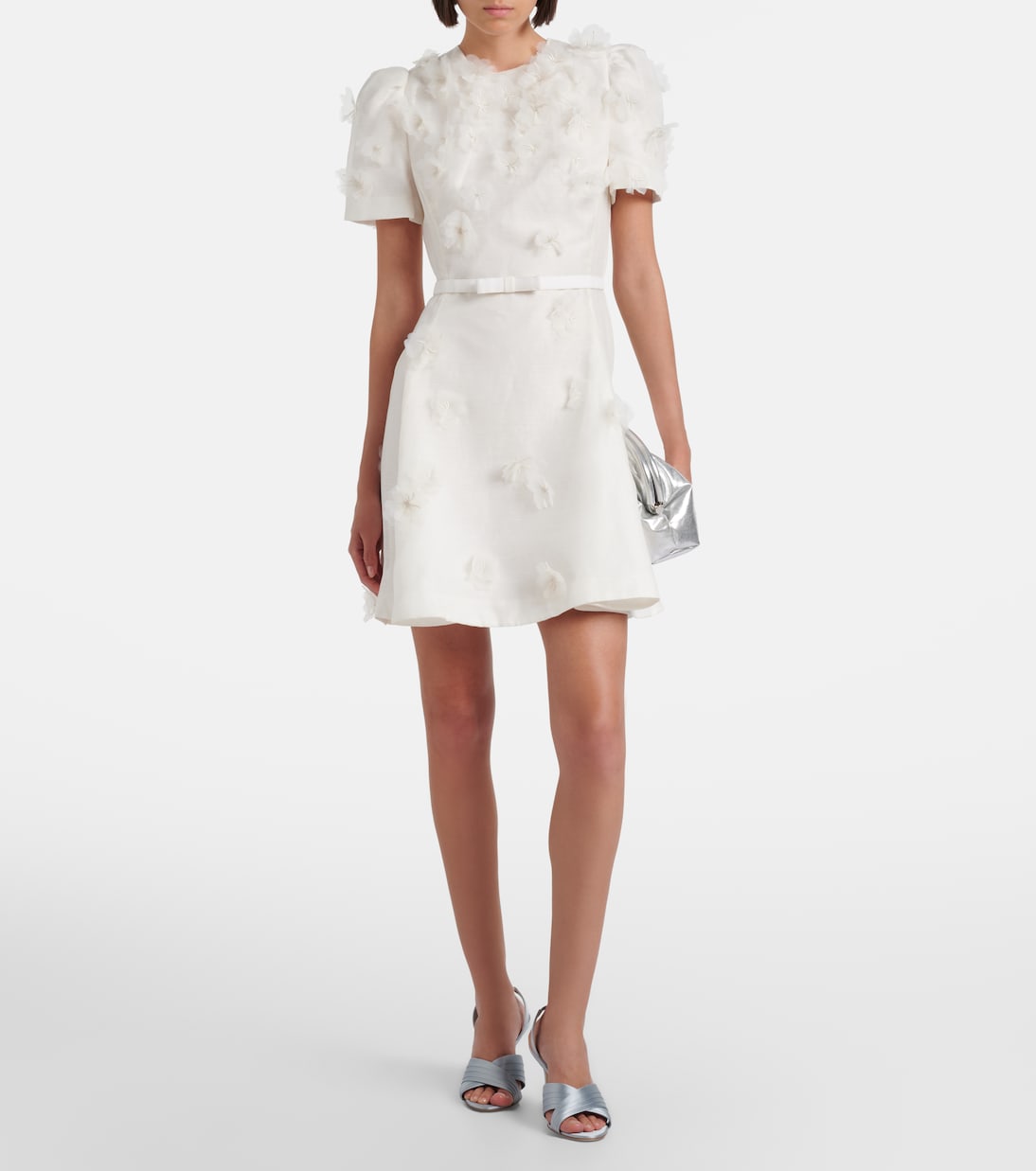 Elyse floral-appliqué linen and silk minidress | Leo Lin