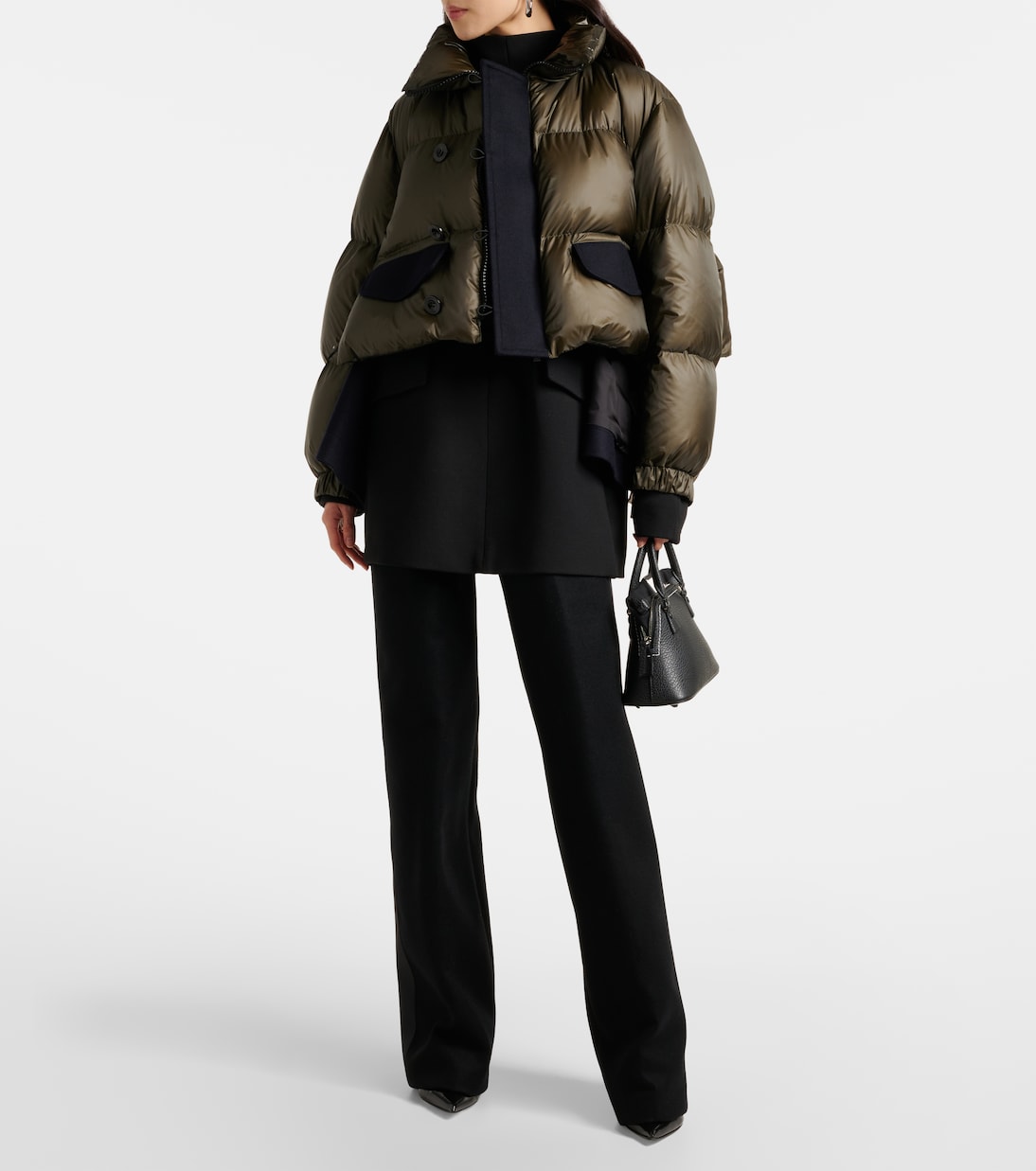 Leather-trimmed melton knee-high boots | Sacai