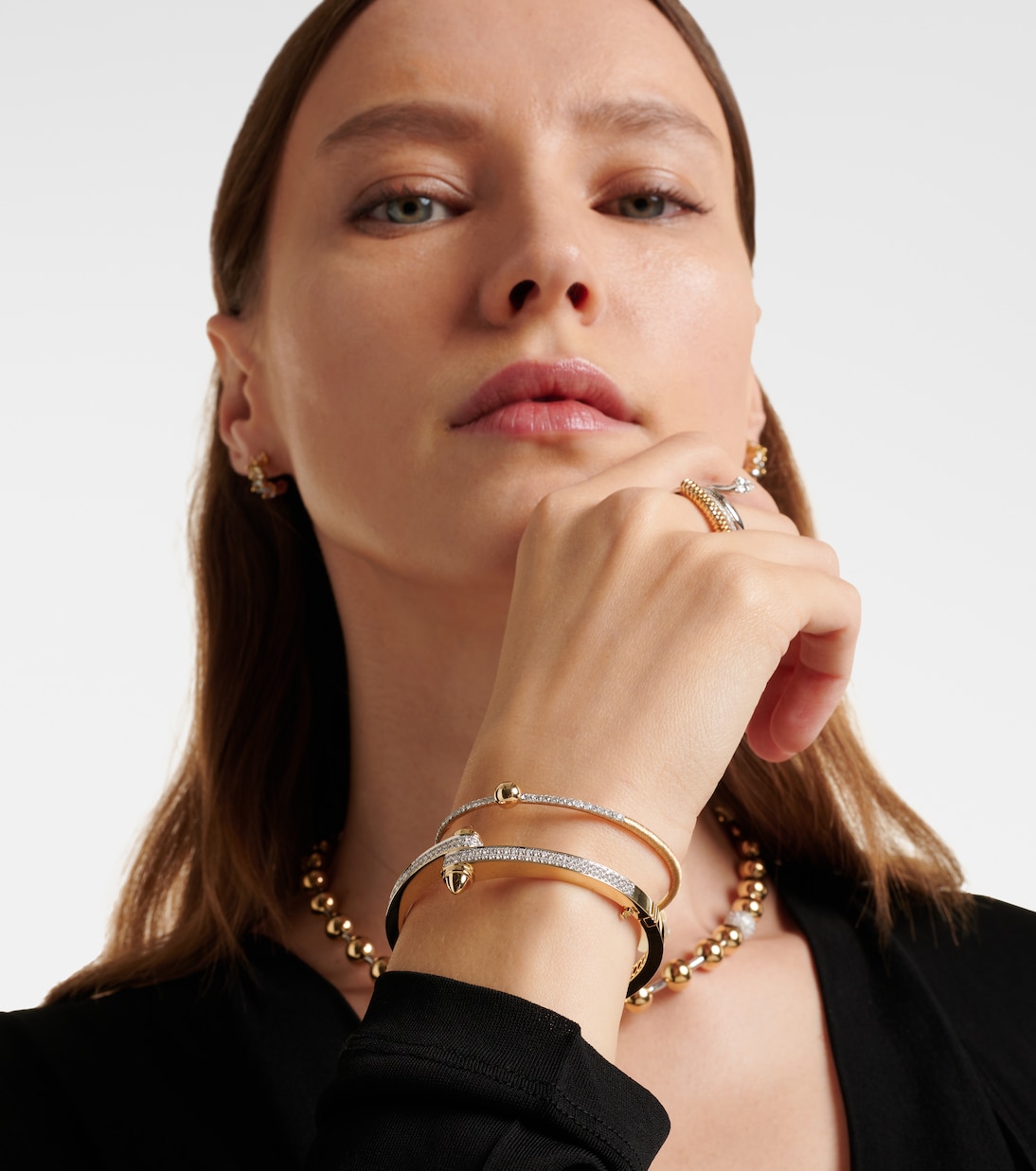 Ball 14kt gold bangle with diamonds | Rainbow K