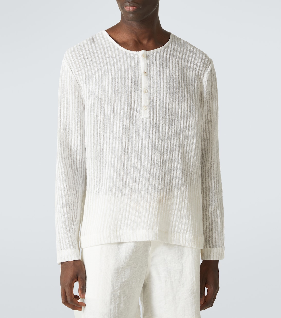 Top in misto lino e cotone a righe | Commas