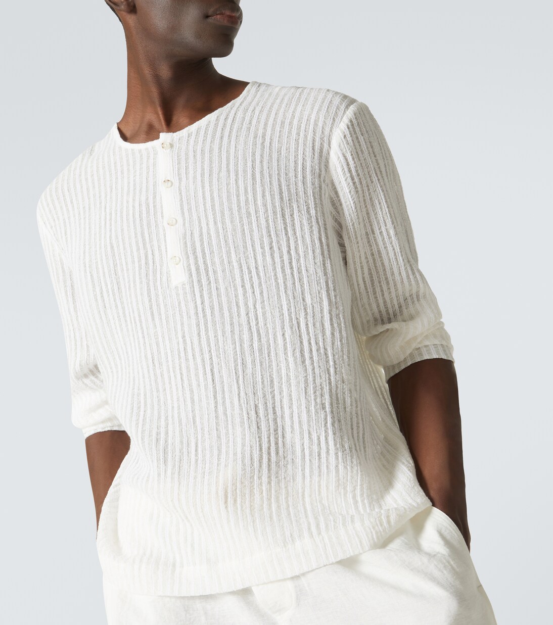 Top in misto lino e cotone a righe | Commas