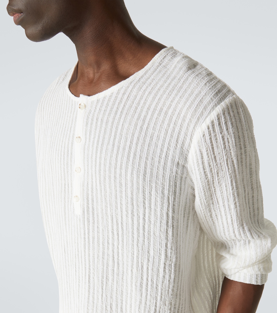 Top in misto lino e cotone a righe | Commas