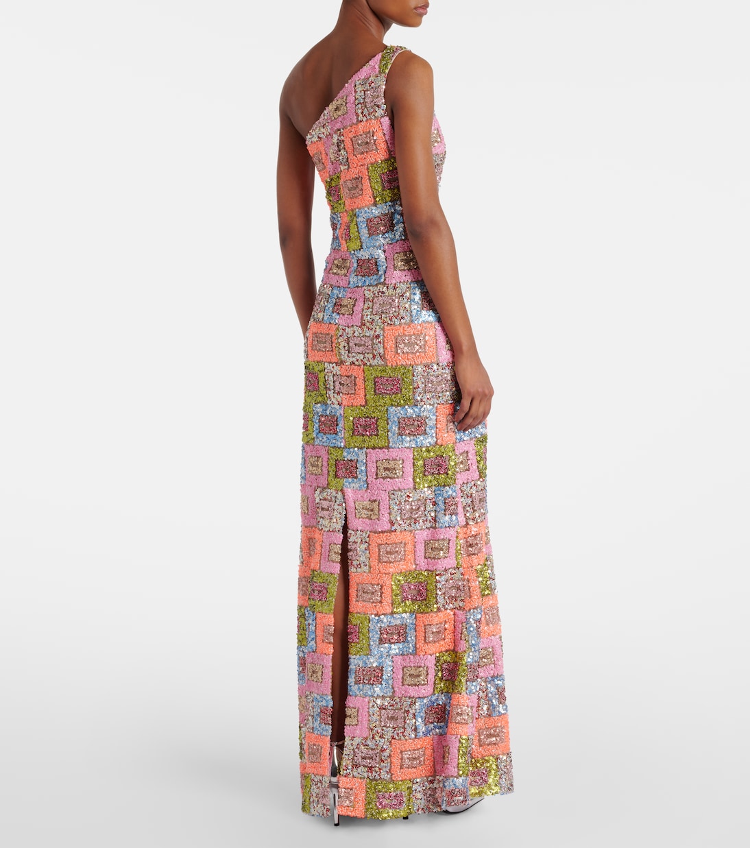 Abito lungo monospalla con paillettes | Taller Marmo