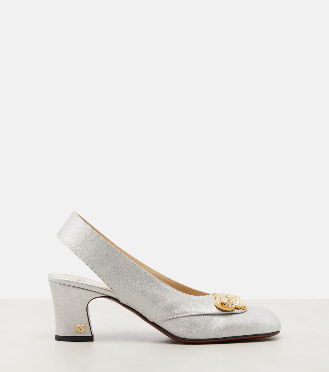 Verzierte Slingback-Pumps Adamantine aus Satin | Valentino Garavani