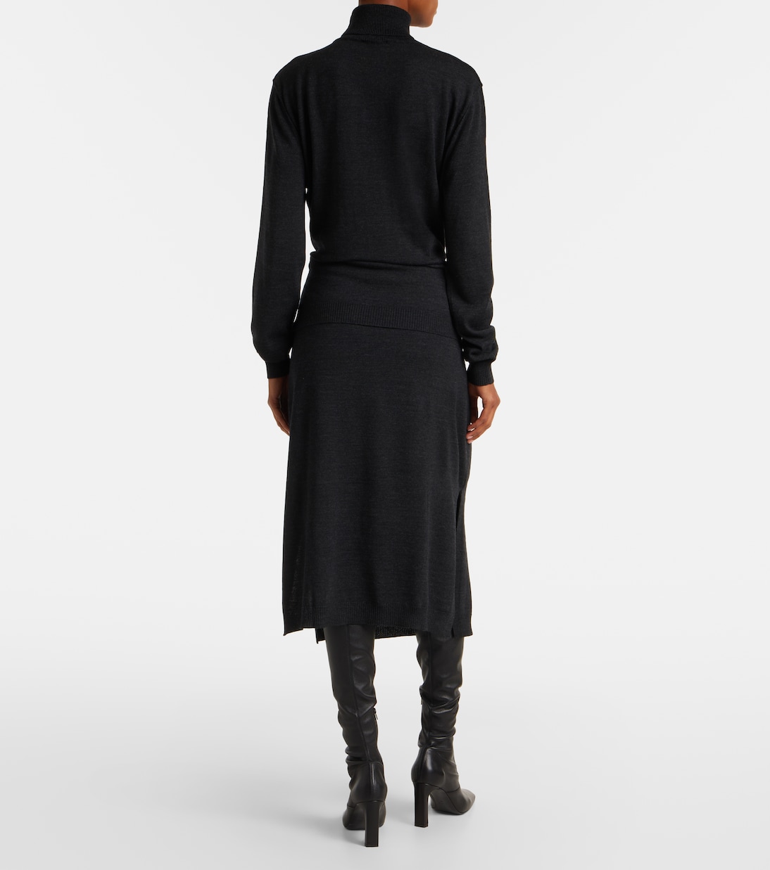 فستان ميدي من الصوف المخلوط بياقة عالية | Lemaire