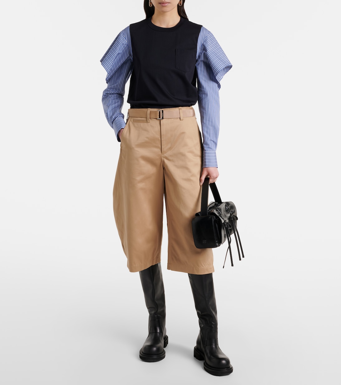 Striped cotton jersey and poplin shirt | Sacai