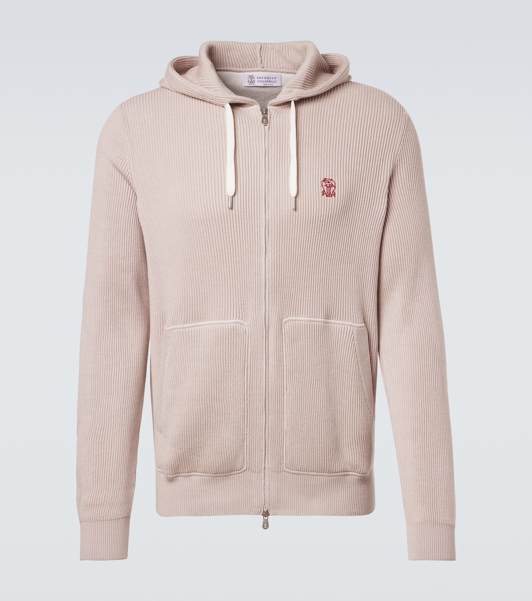 Logo ribbed-knit cotton zip-up hoodie | Brunello Cucinelli