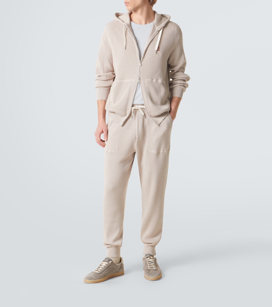 Logo ribbed-knit cotton zip-up hoodie | Brunello Cucinelli