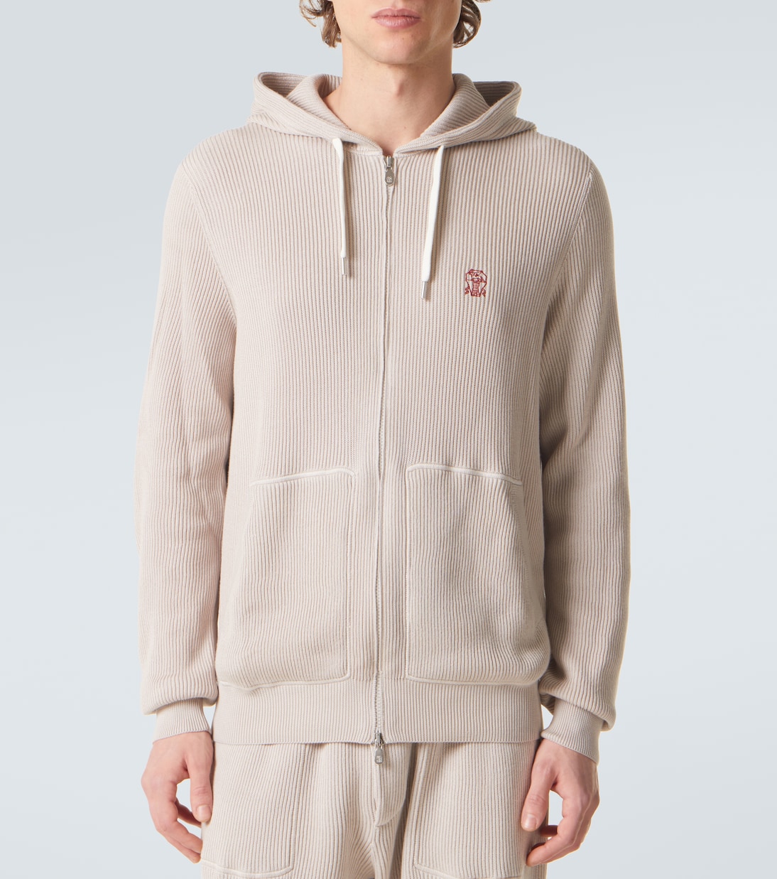 Logo ribbed-knit cotton zip-up hoodie | Brunello Cucinelli