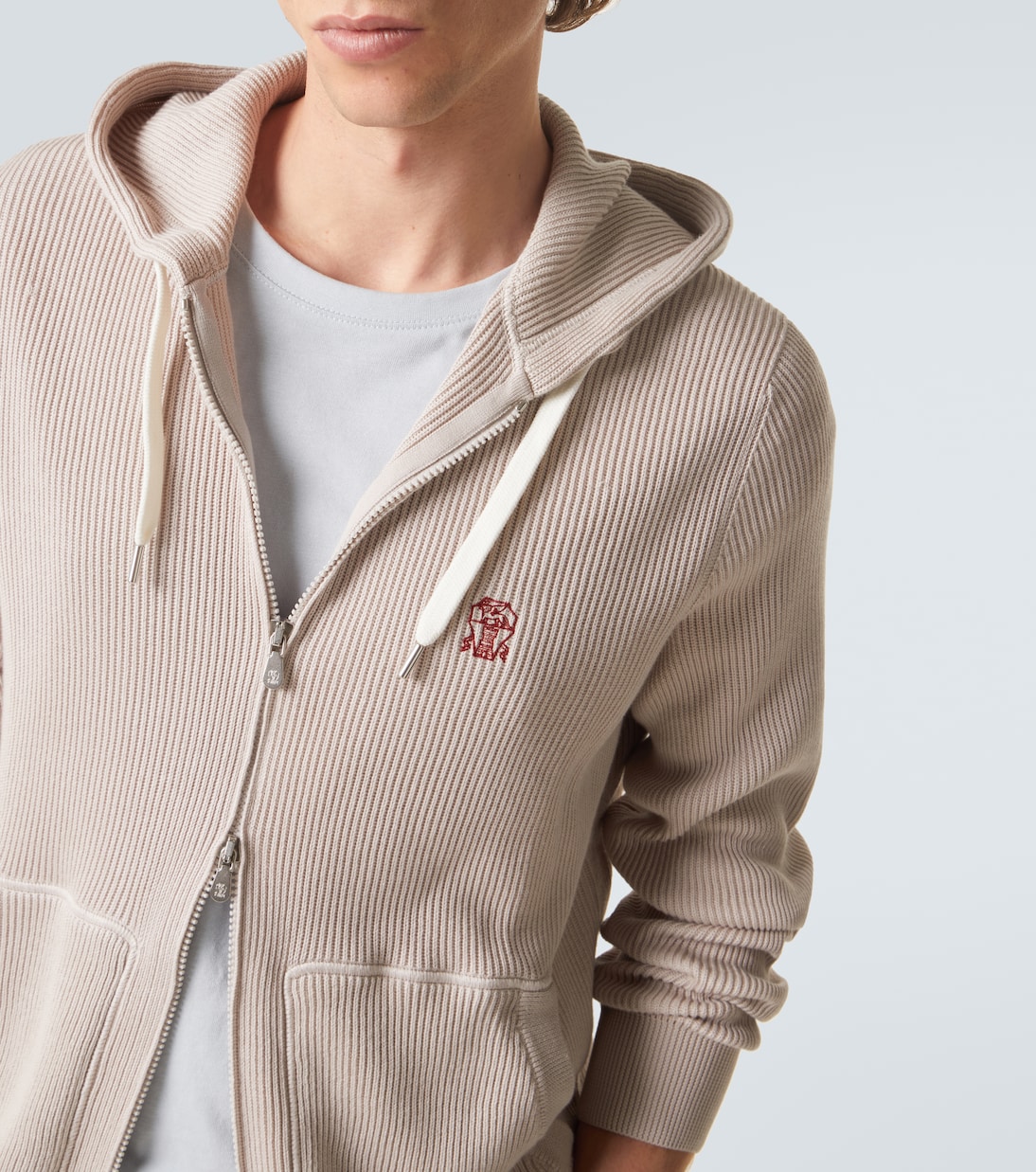 Logo ribbed-knit cotton zip-up hoodie | Brunello Cucinelli