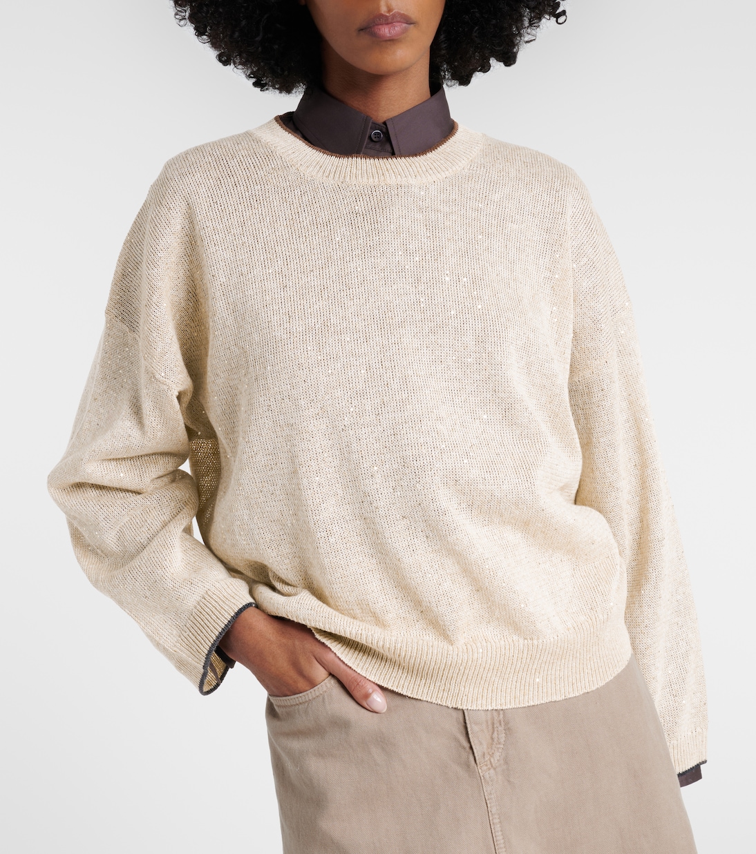 Sequined linen-blend sweater | Brunello Cucinelli