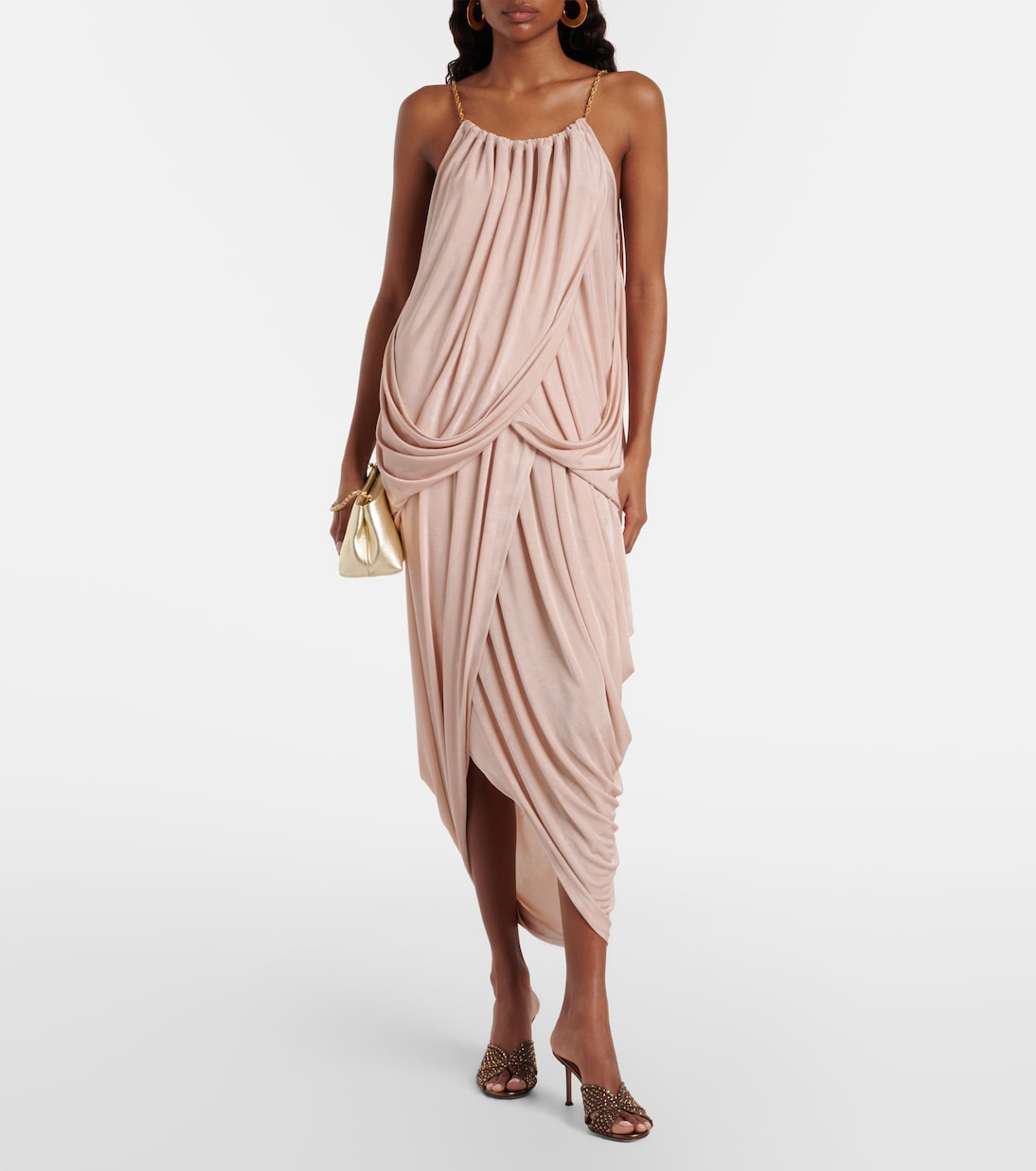 Asymmetric draped midi skirt | Xu Zhi