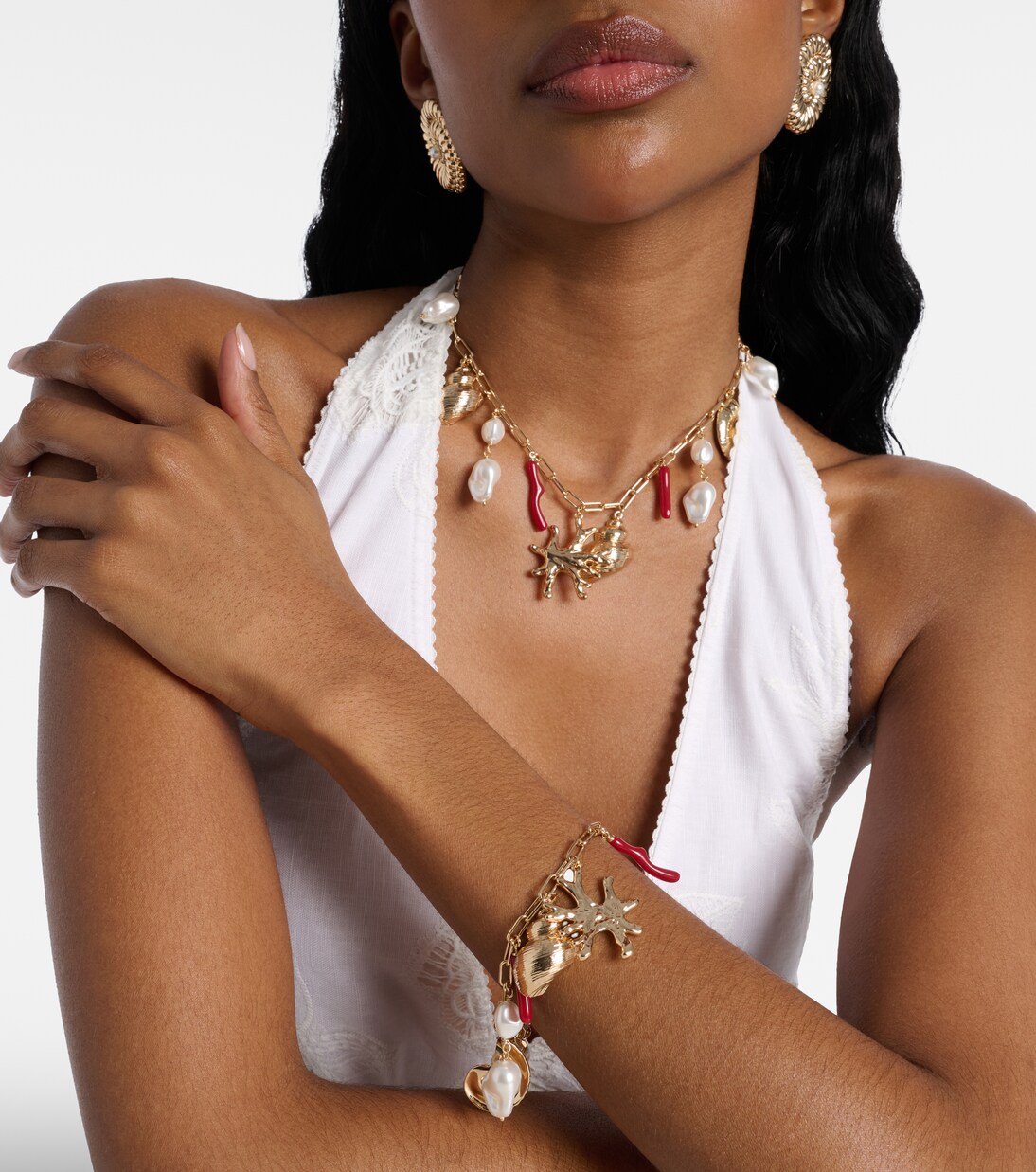 Faux pearl-embellished charm bracelet | Self-Portrait
