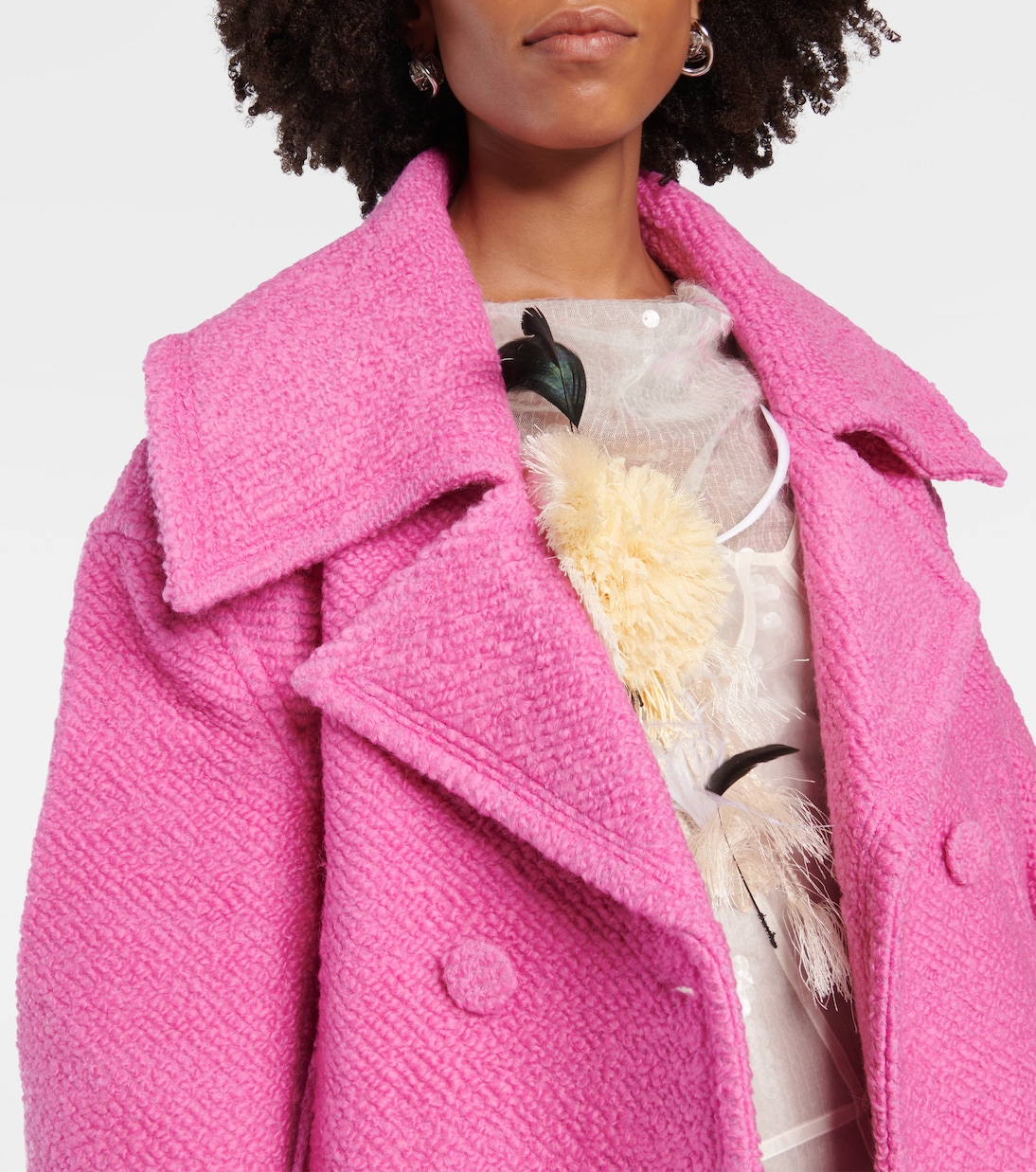 Cappotto Donna Invernale Lungo Misto Lana - Giacca A Vento Scozzese Rosa Con Tasche