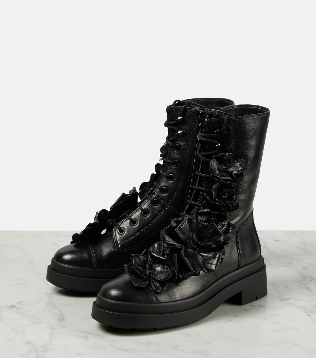 Nari Flowers leather combat boots | Jimmy Choo