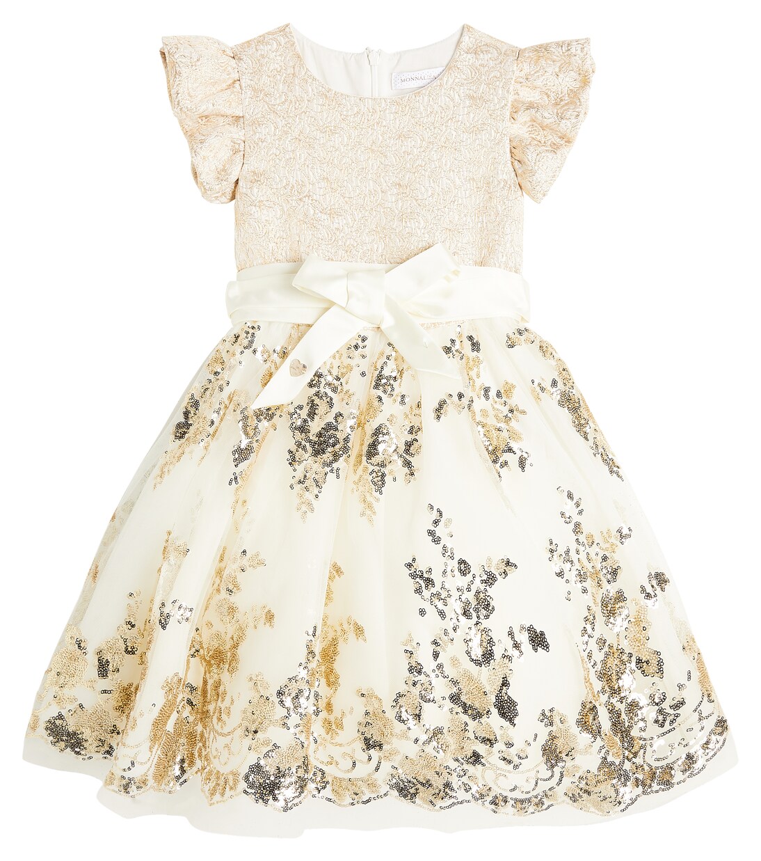Sequined embroidered tulle-trimmed dress | Monnalisa