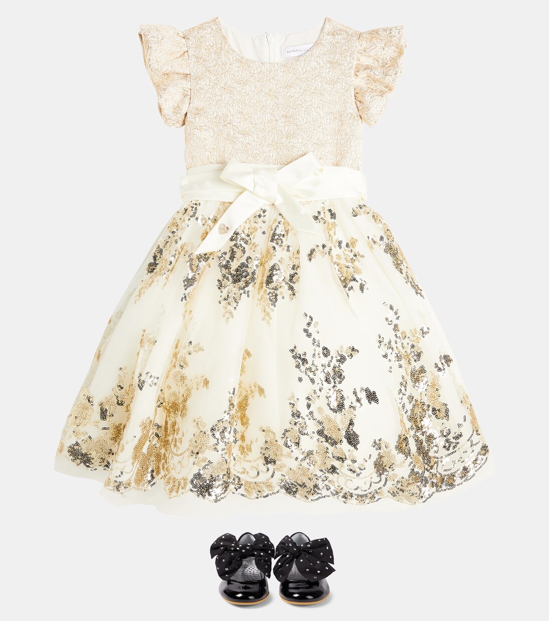 Sequined embroidered tulle-trimmed dress | Monnalisa