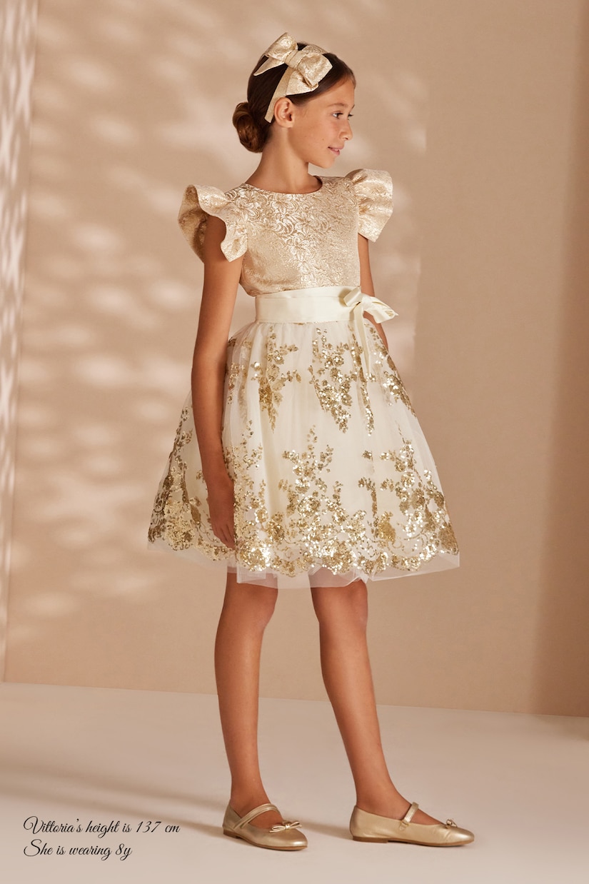 Sequined embroidered tulle-trimmed dress | Monnalisa