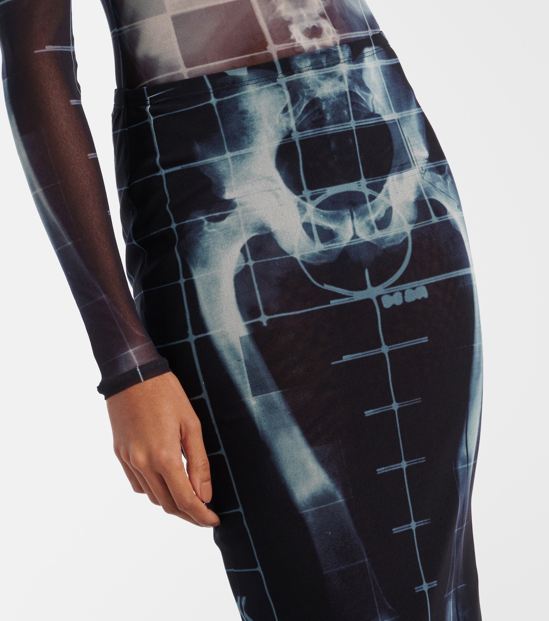 Squeletor semi-sheer mesh maxi skirt | Jean Paul Gaultier