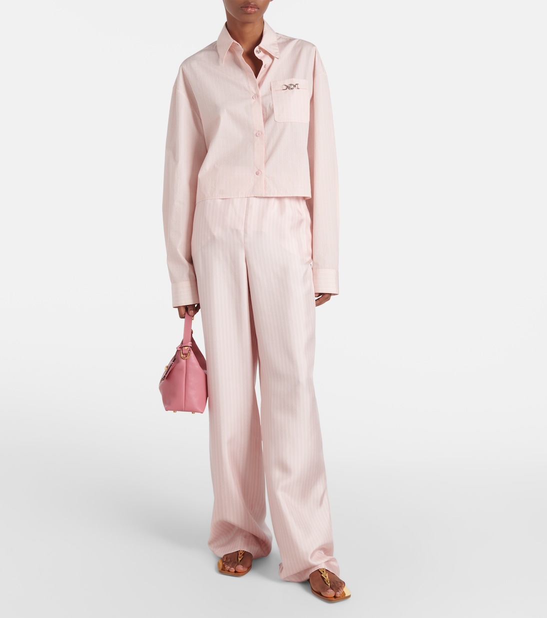 Cropped-Hemd Chain Pinstripe aus Baumwollpopeline | Versace