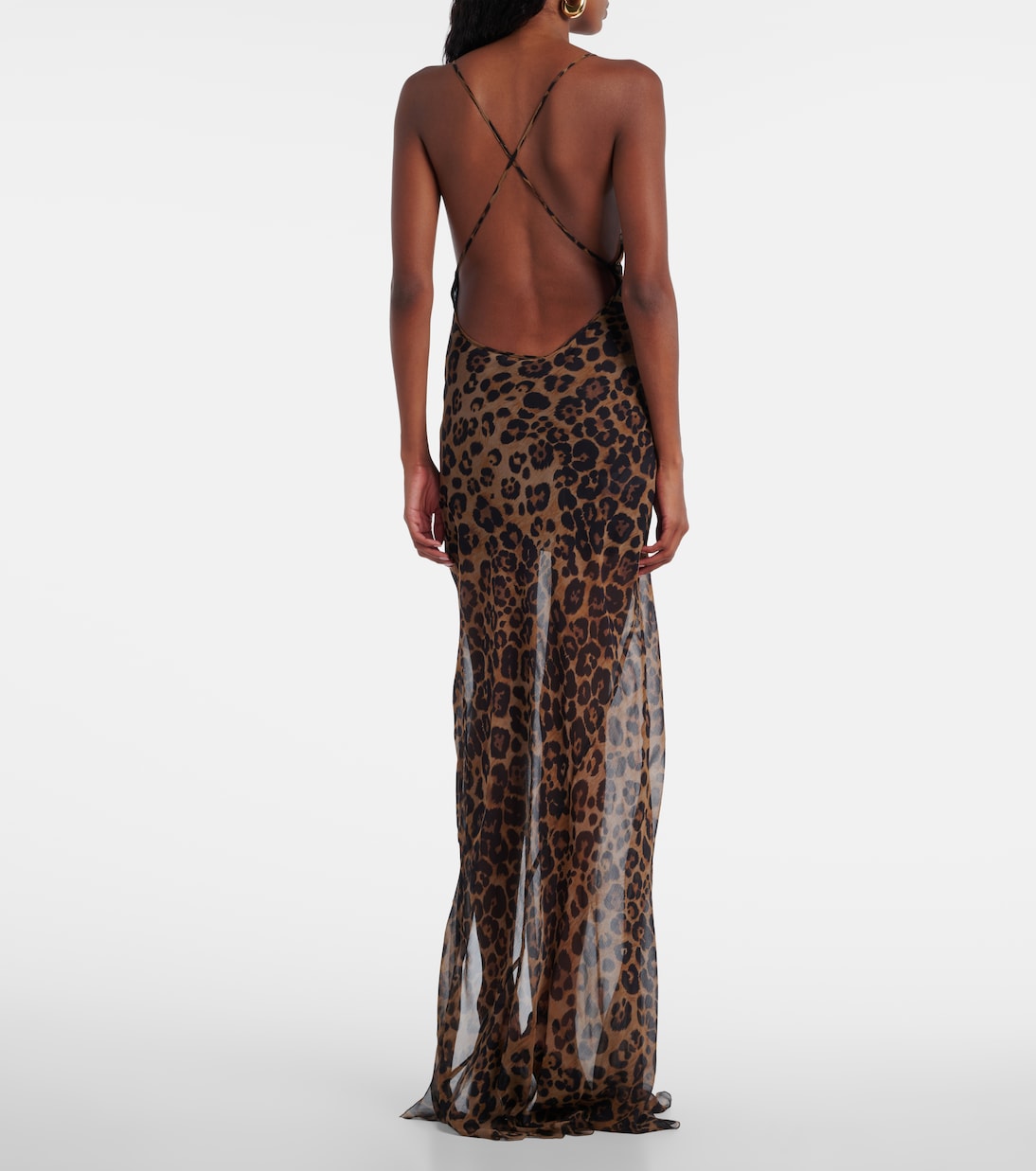 Robe longue en soie à motif léopard | Blumarine