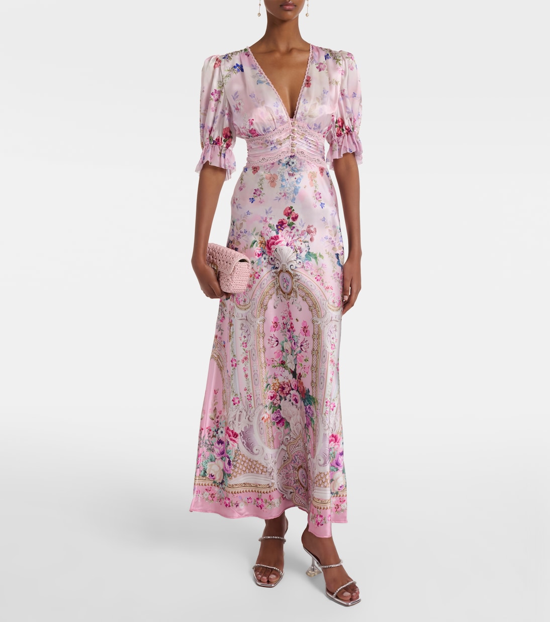 Lace-trimmed printed silk midi dress | Camilla