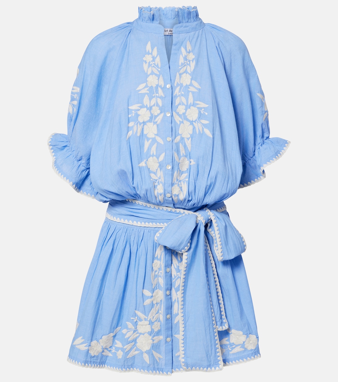 Abito corto in chambray di cotone con ricamo | Juliet Dunn