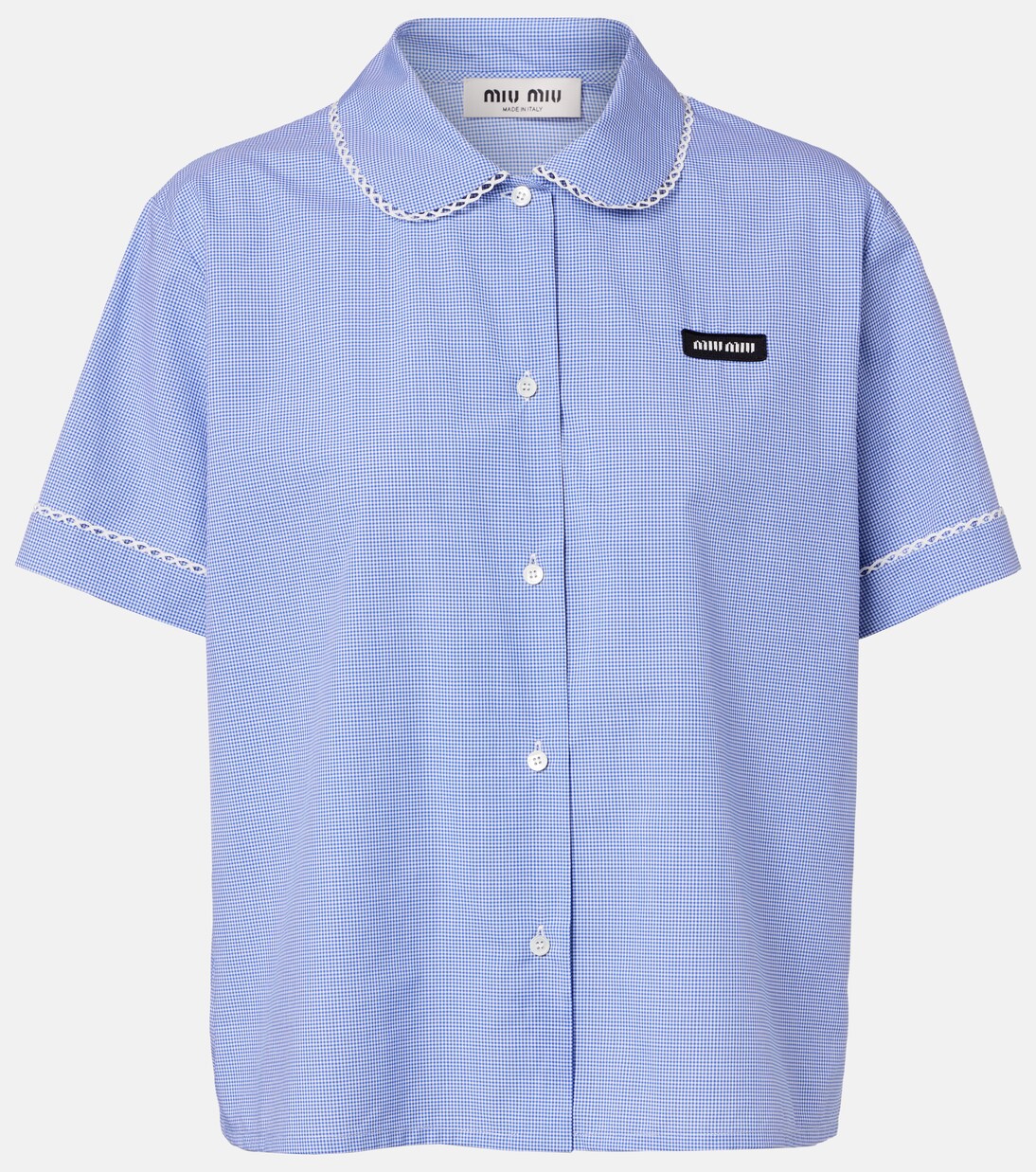 Gingham lace-trimmed cotton poplin shirt | Miu Miu