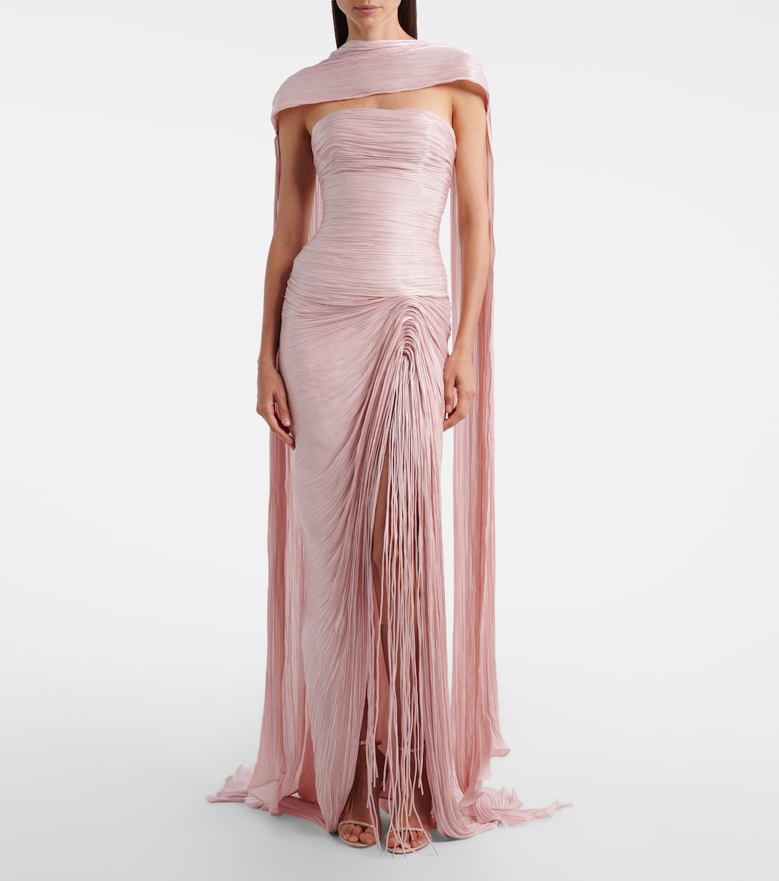 Draped pleated scarf-detail bustier gown | Marmar Halim
