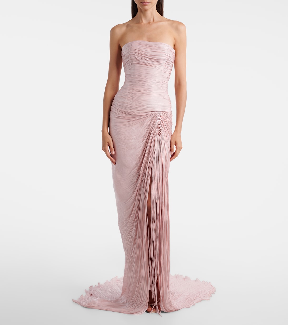 Draped pleated scarf-detail bustier gown | Marmar Halim