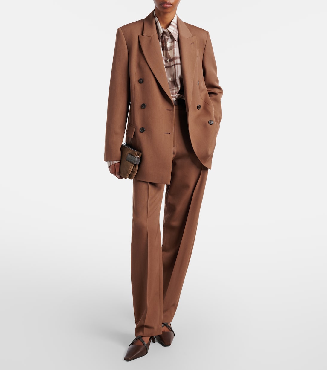 Double-breasted wool-blend blazer | Brunello Cucinelli