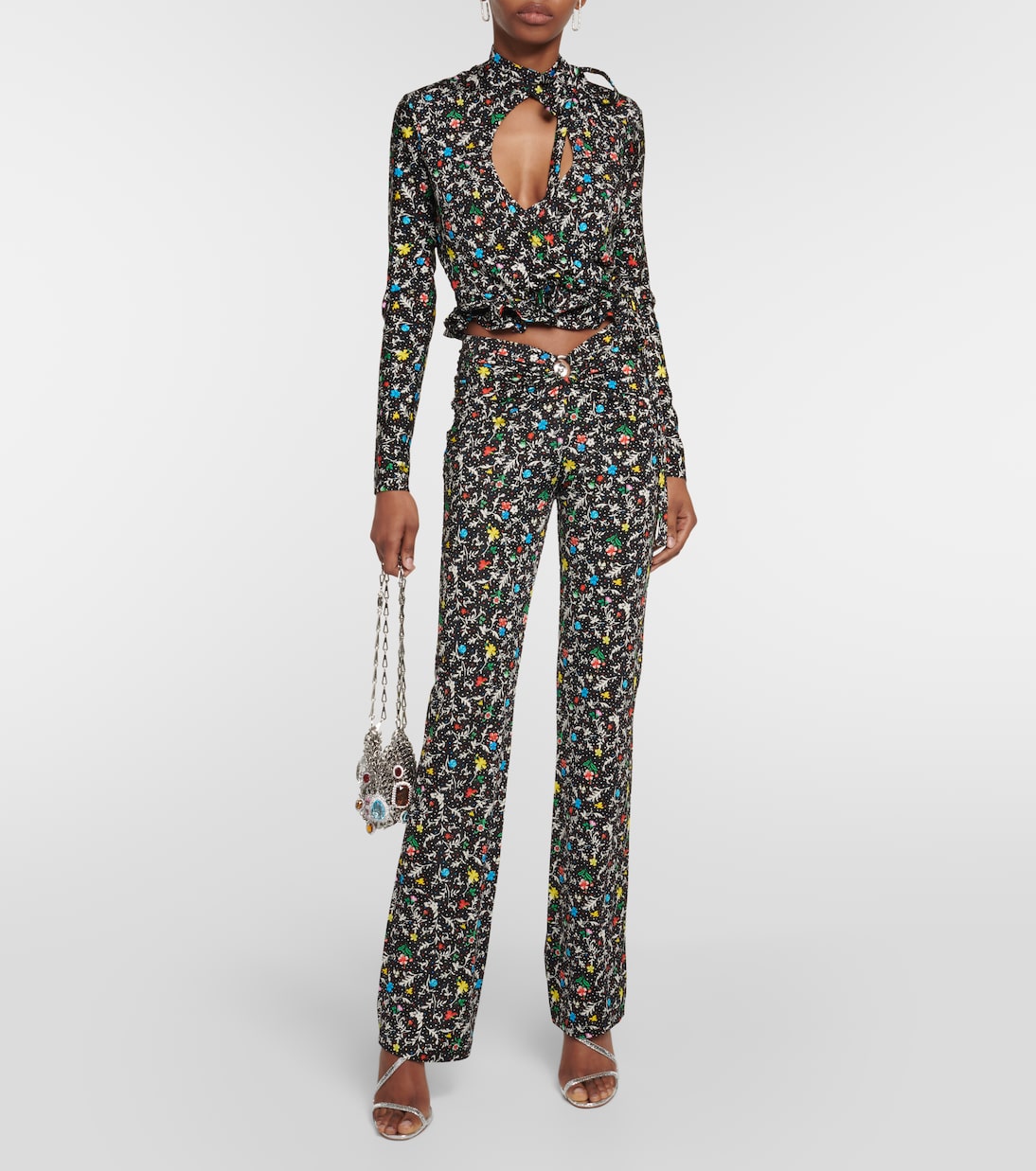 Bedruckte High-Rise-Hose aus Crêpe | Rabanne