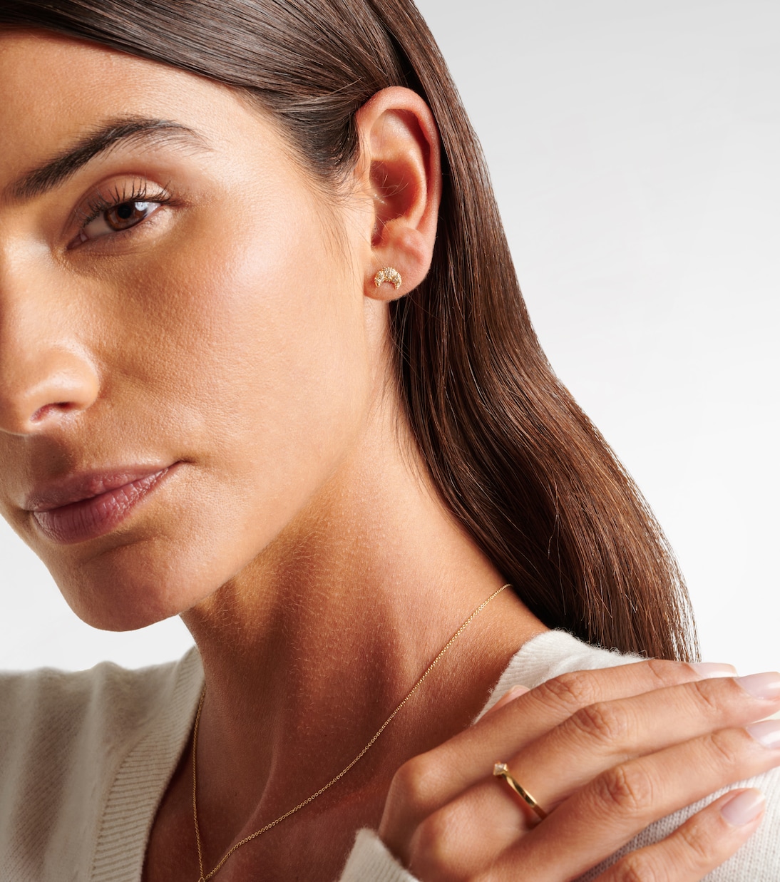 Croissant Small 14kt gold single stud earring with diamonds | Sydney Evan