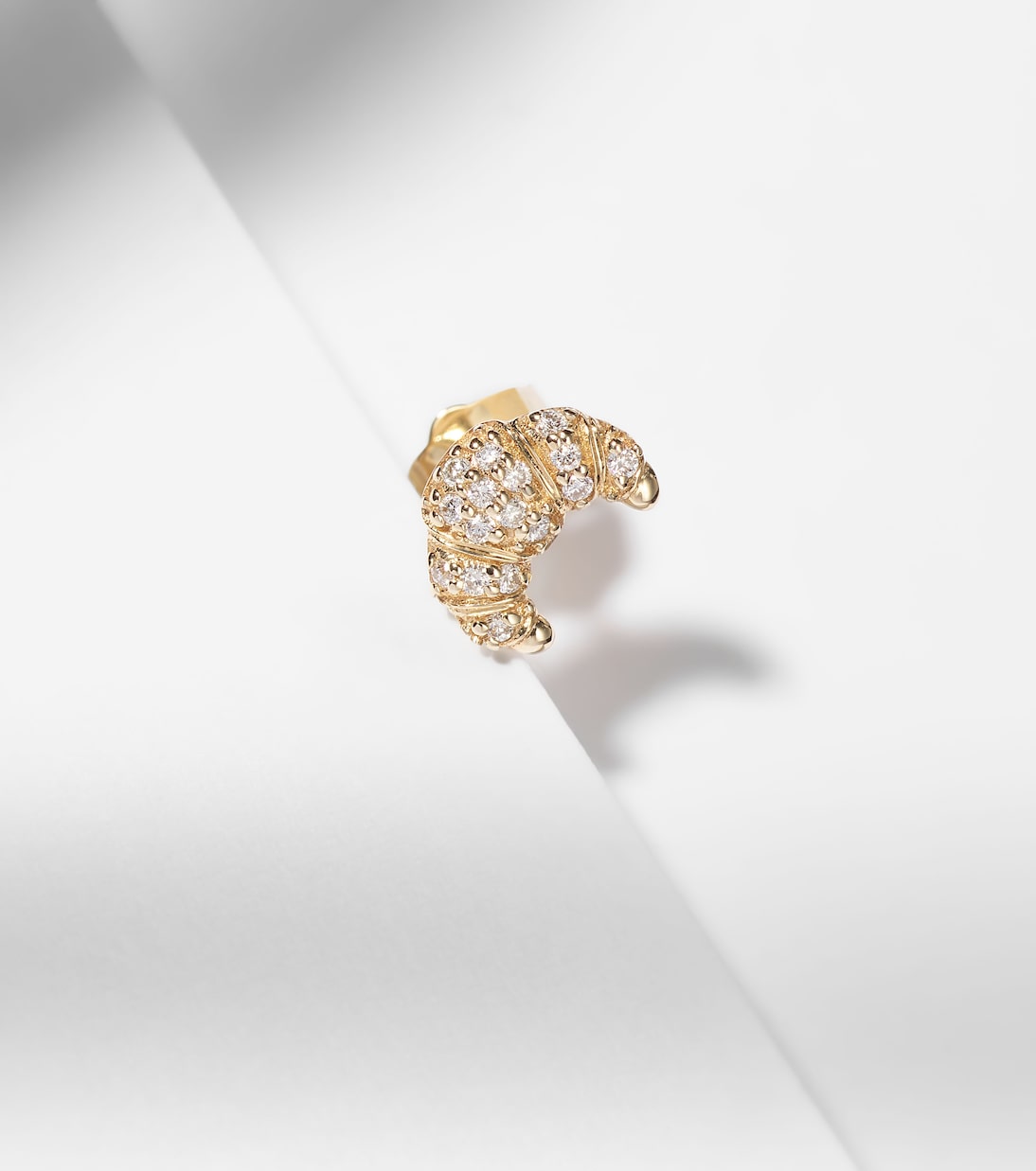 Croissant Small 14kt gold single stud earring with diamonds | Sydney Evan