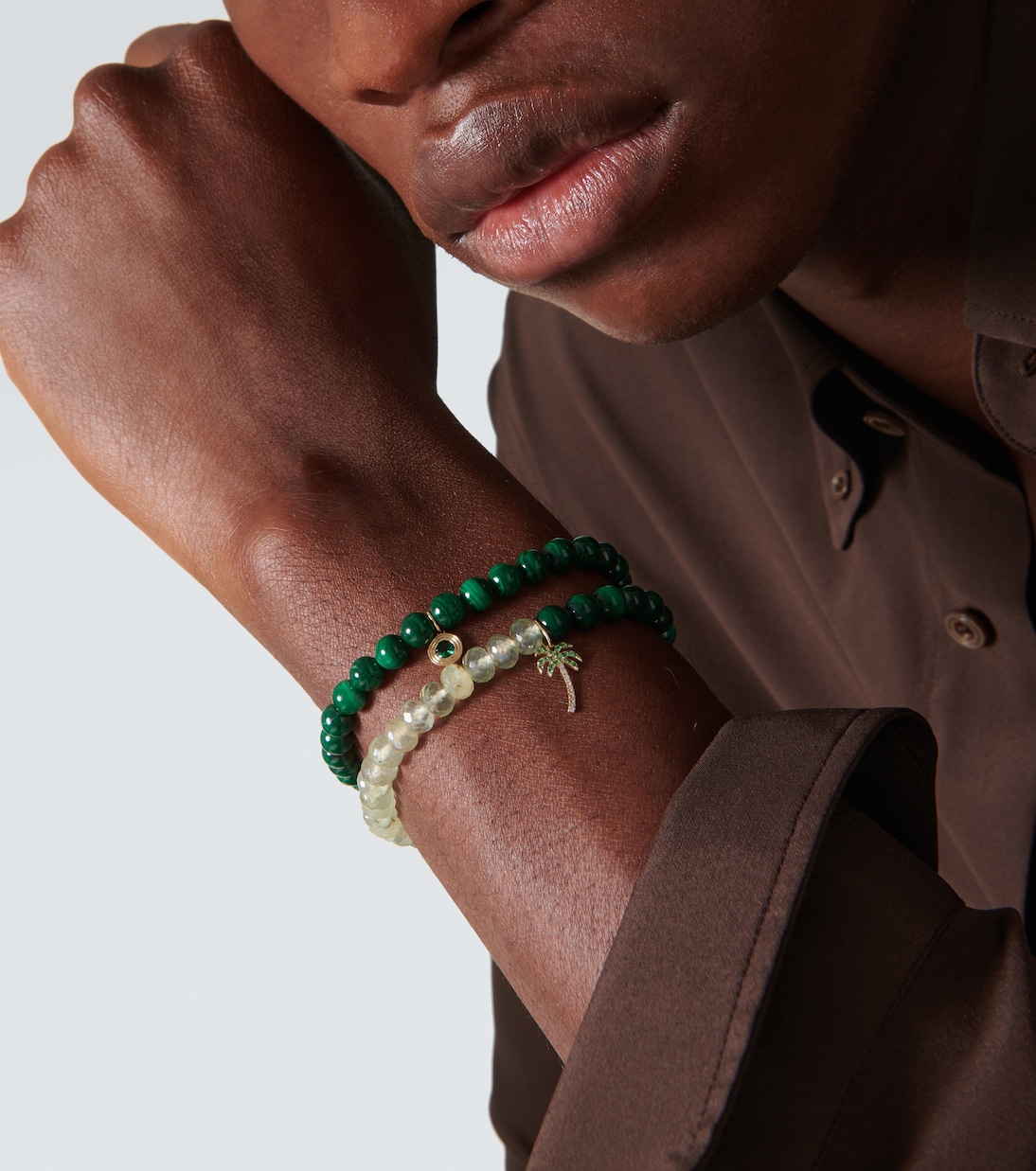 Set de 2 pulseras de cuentas de oro de 14 ct (585/1000) con esmeraldas y diamantes | Sydney Evan