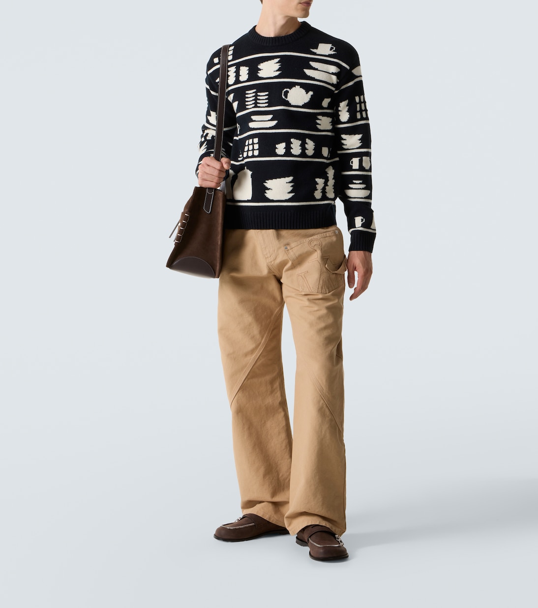 Twisted embroidered cotton wide-leg pants | JW Anderson