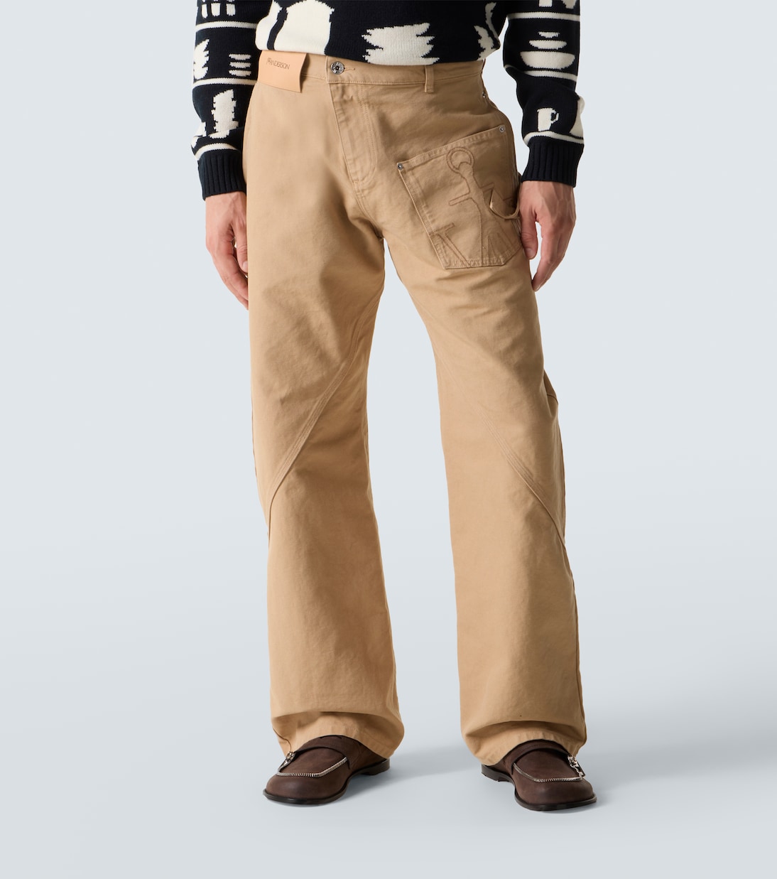 Twisted embroidered cotton wide-leg pants | JW Anderson